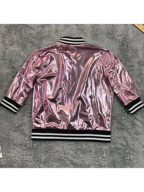 Weissman Jacket Girls 1 Pink Polyester Bomber Metallic Zip-Up Outdoor Stretch